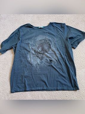 Blue Fish Tee 2016 Art Print Short Sleeve Women’s Made In USA Lagenlook Cotton